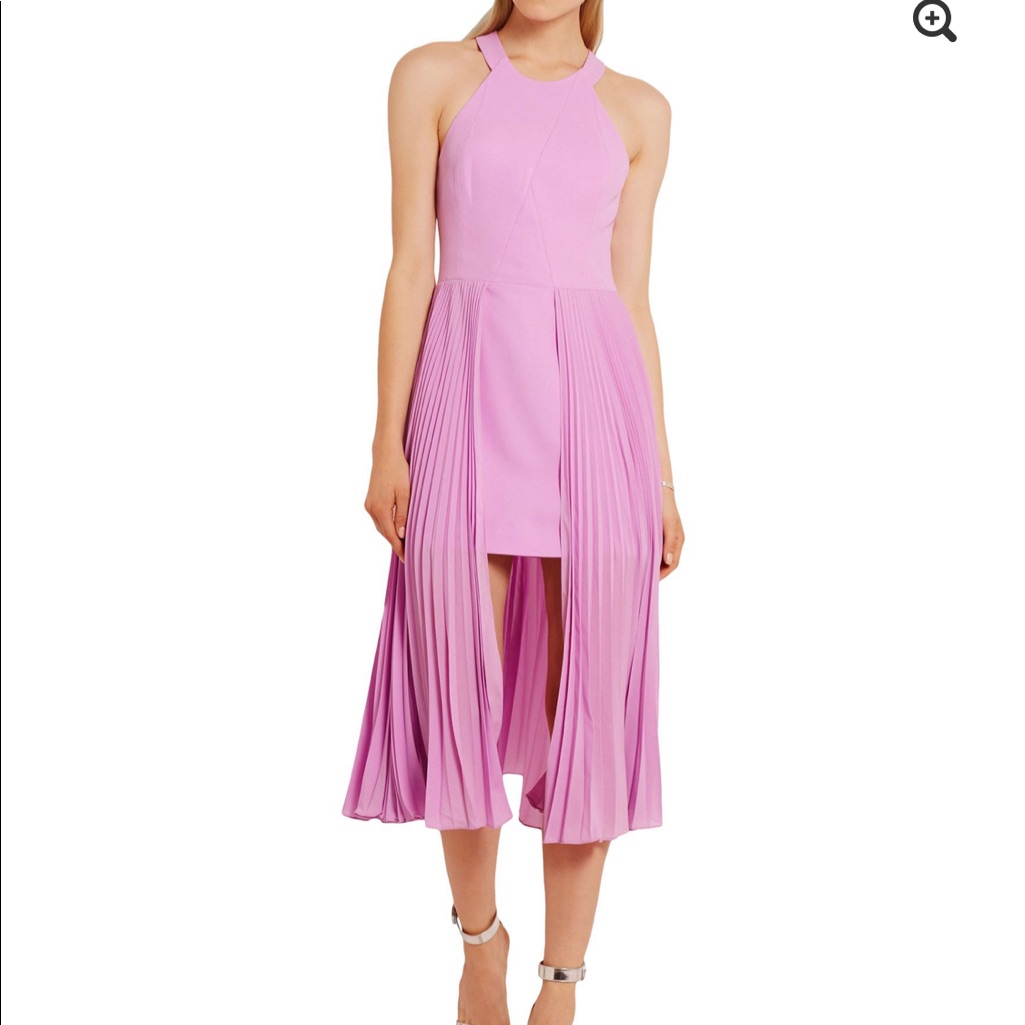 Halston Heritage Pleated Crepe Midi Dress